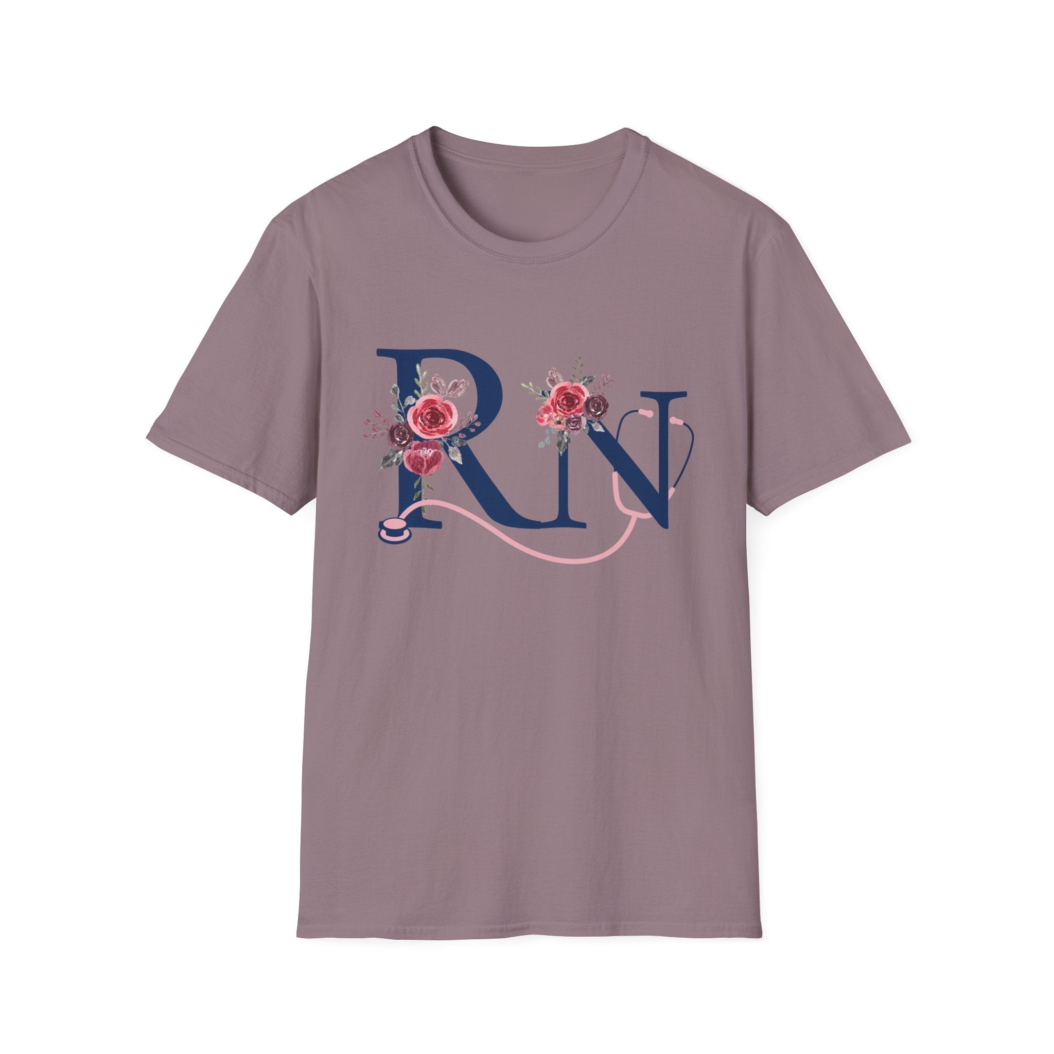 Registered Nurse Monogram Floral T-Shirt — Elegant Rose Initial RN