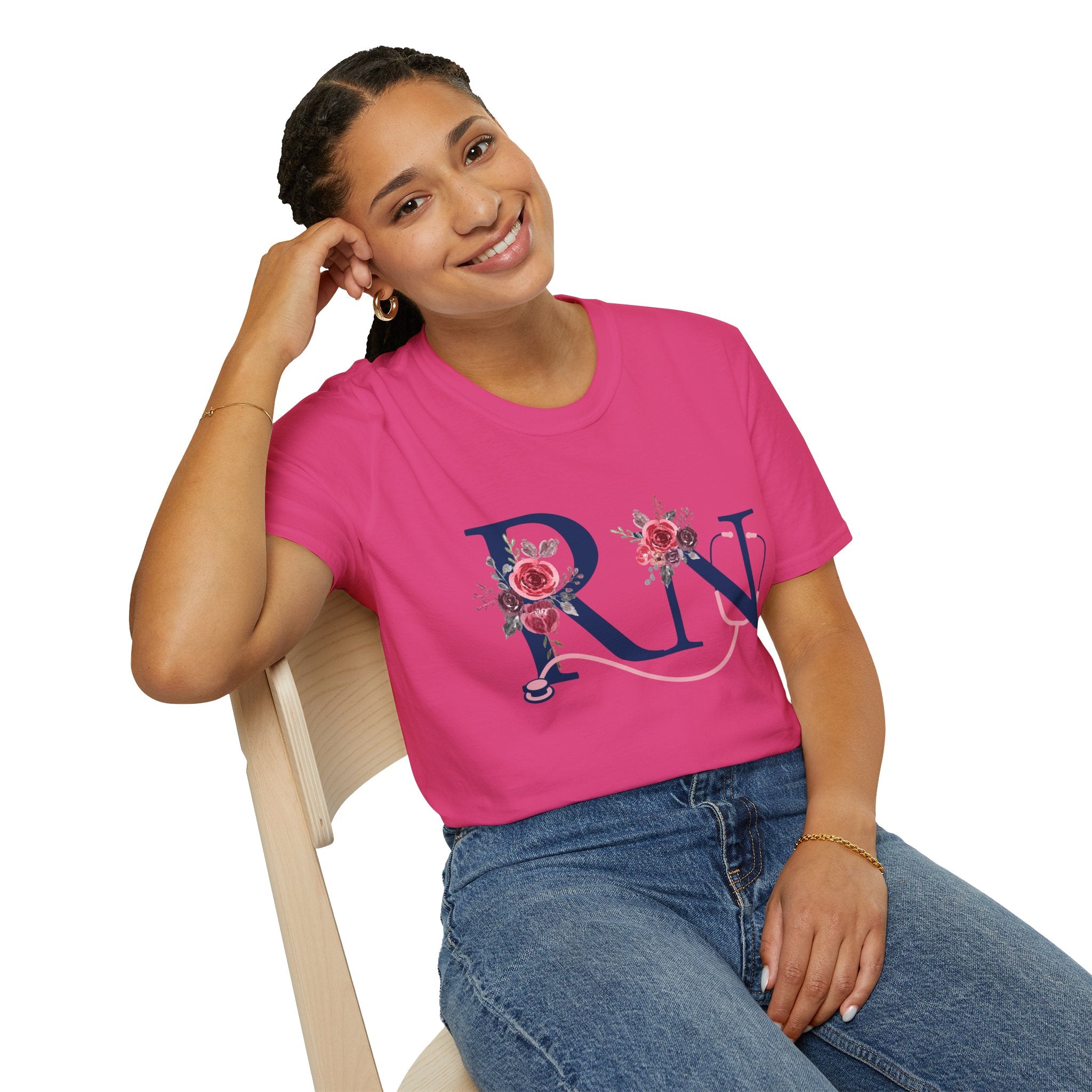 Registered Nurse Monogram Floral T-Shirt — Elegant Rose Initial RN