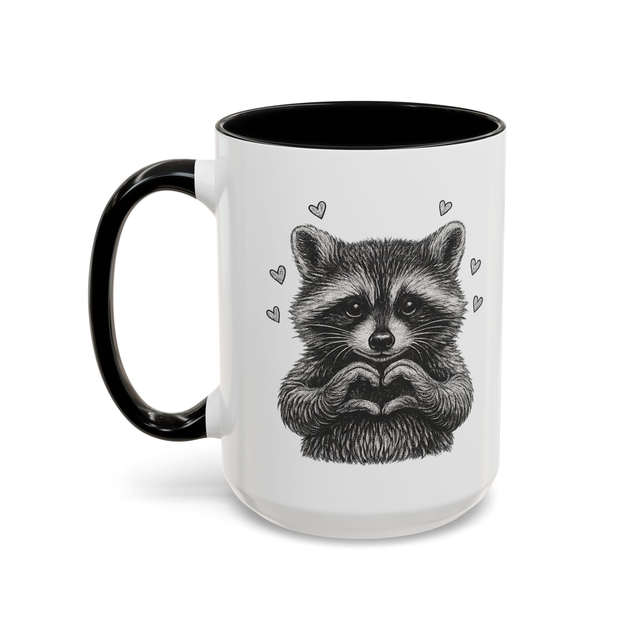 Raccoon Heart Coffee Mug — Cute Woodland Animal Accent Mug (11/15oz)
