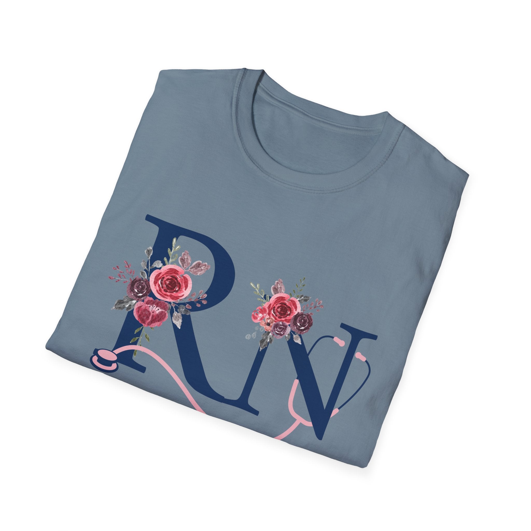 Registered Nurse Monogram Floral T-Shirt — Elegant Rose Initial RN