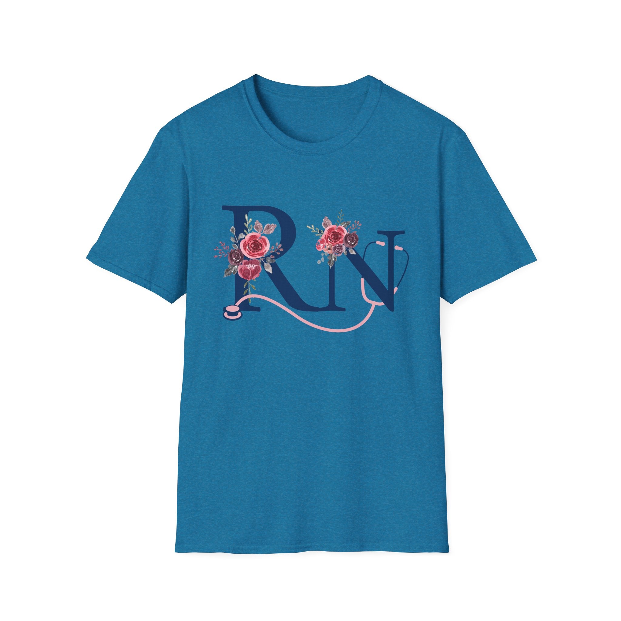 Registered Nurse Monogram Floral T-Shirt — Elegant Rose Initial RN