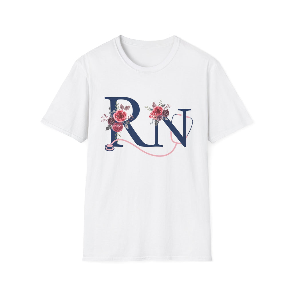 Registered Nurse Monogram Floral T-Shirt — Elegant Rose Initial RN
