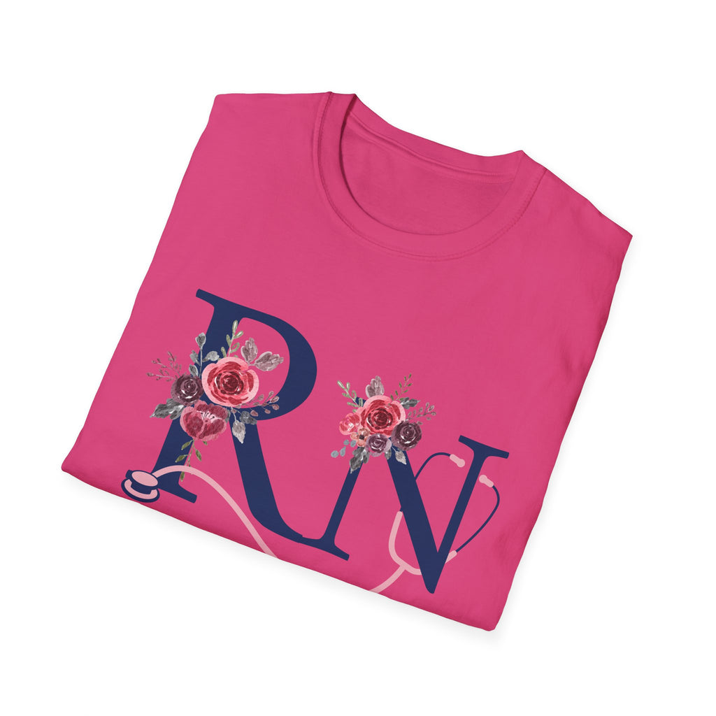 Registered Nurse Monogram Floral T-Shirt — Elegant Rose Initial RN