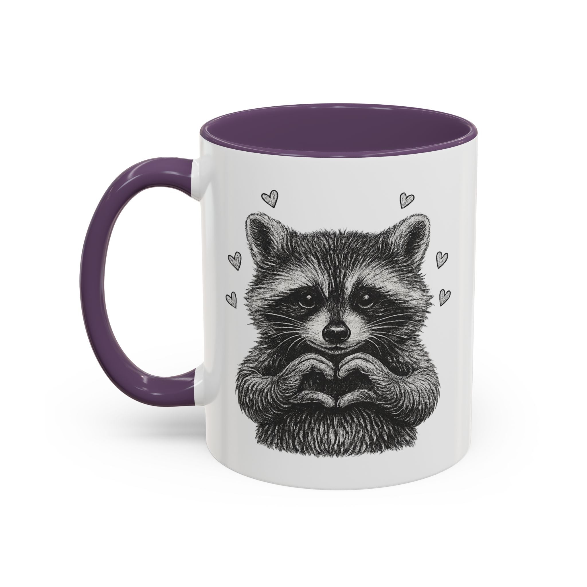 Raccoon Heart Coffee Mug — Cute Woodland Animal Accent Mug (11/15oz)