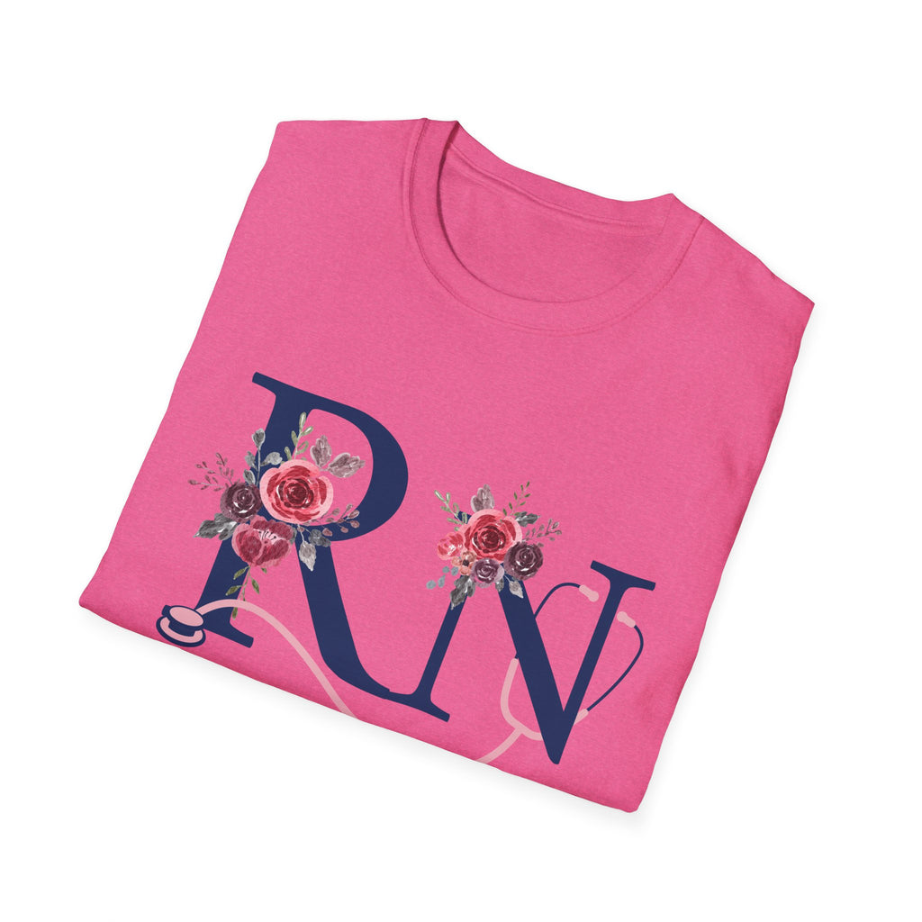 Registered Nurse Monogram Floral T-Shirt — Elegant Rose Initial RN