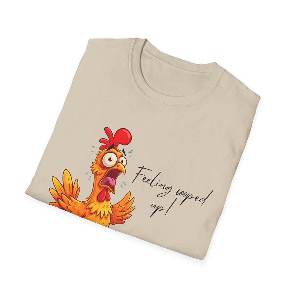 Chicken Cartoon T-Shirt — "Feeling cooped up?" Funny Farm Animal Tee