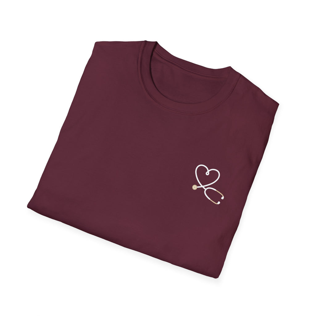 Medical assistant T-Shirt - dark- back print— Heart Stethoscope Chest Accent
