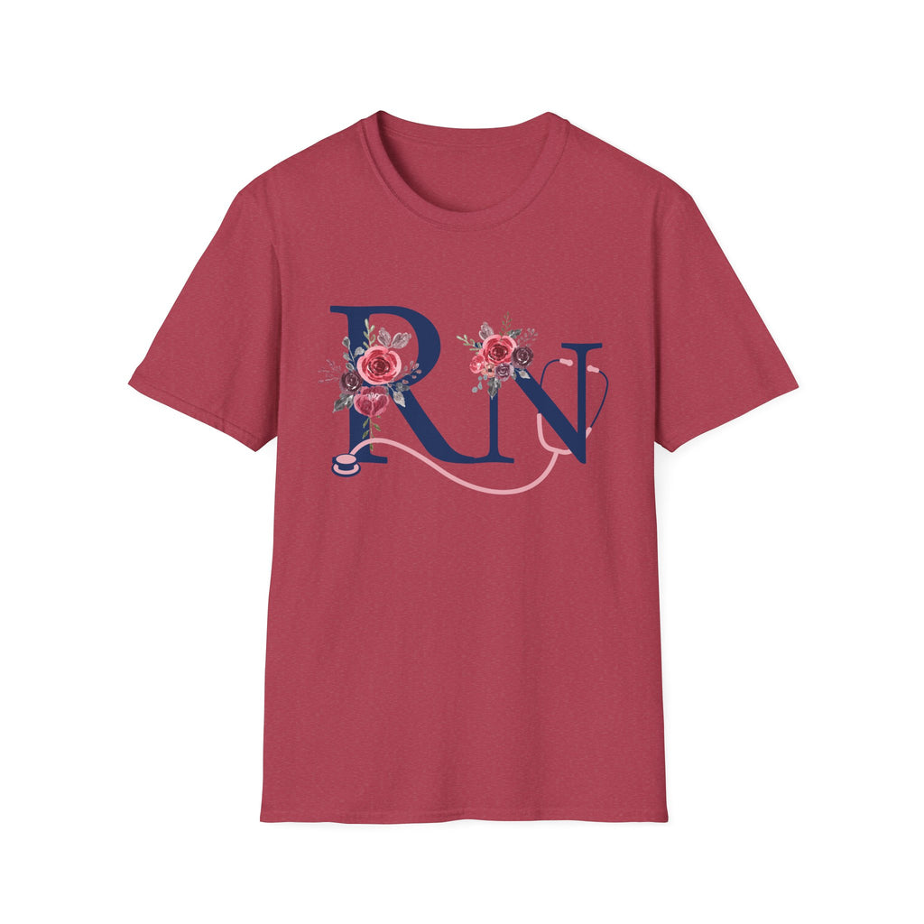 Registered Nurse Monogram Floral T-Shirt — Elegant Rose Initial RN