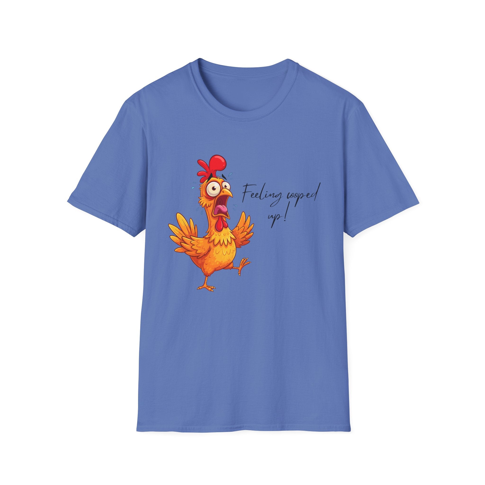 Chicken Cartoon T-Shirt — "Feeling cooped up?" Funny Farm Animal Tee