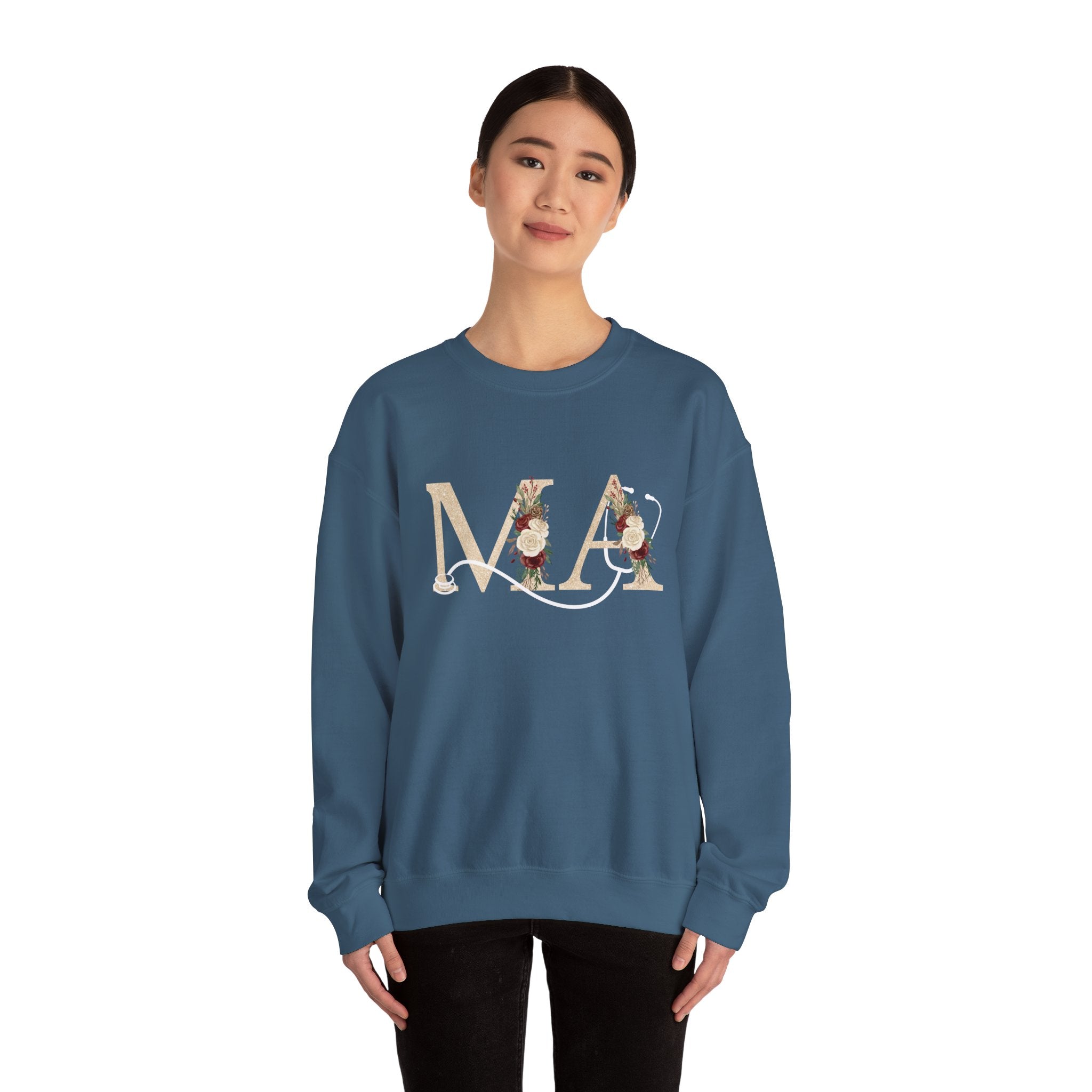 Medical Assistant Floral Initials Crewneck Sweatshirt — Monogram 'MA' Floral Design