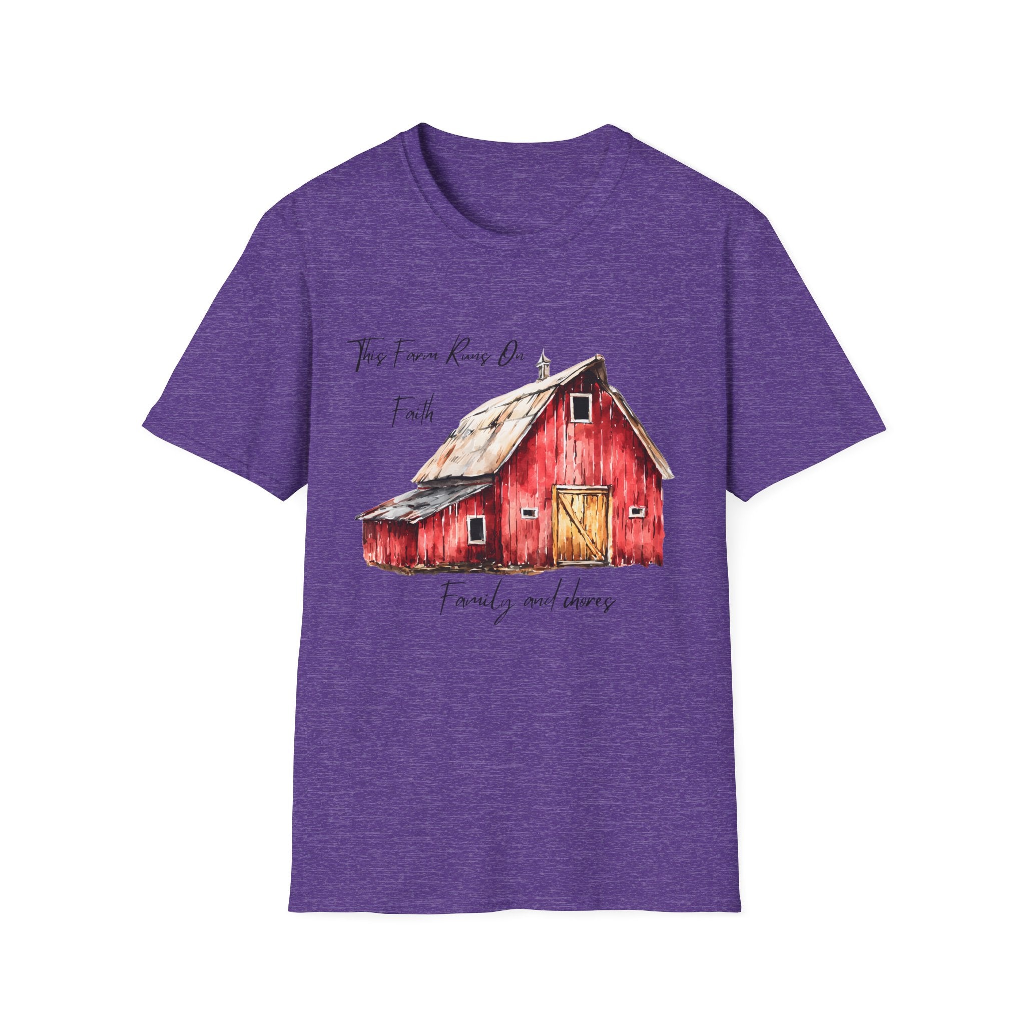 Barn Farm T-Shirt — 'Farm runs on Faith, Family, and chores! Rustic Family Farm Tee