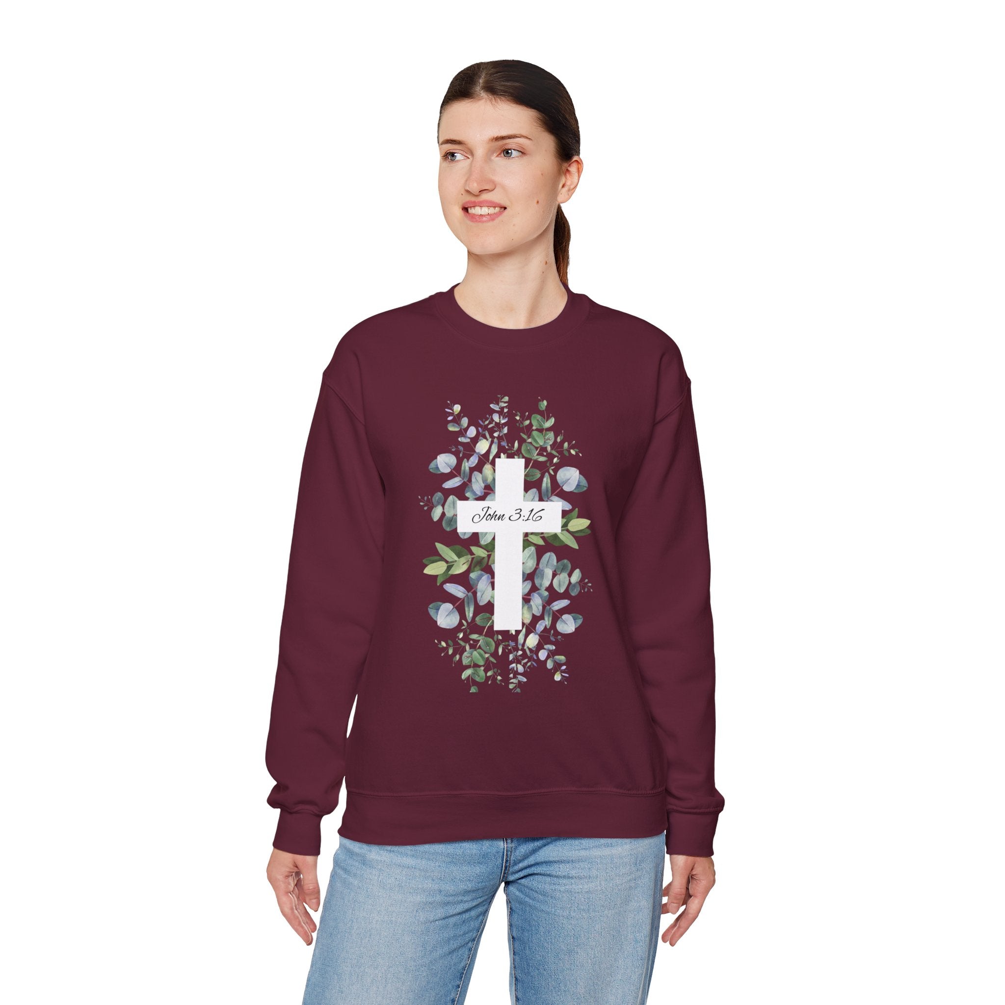 Floral Cross Sweatshirt — John 3:16 Christian Crewneck