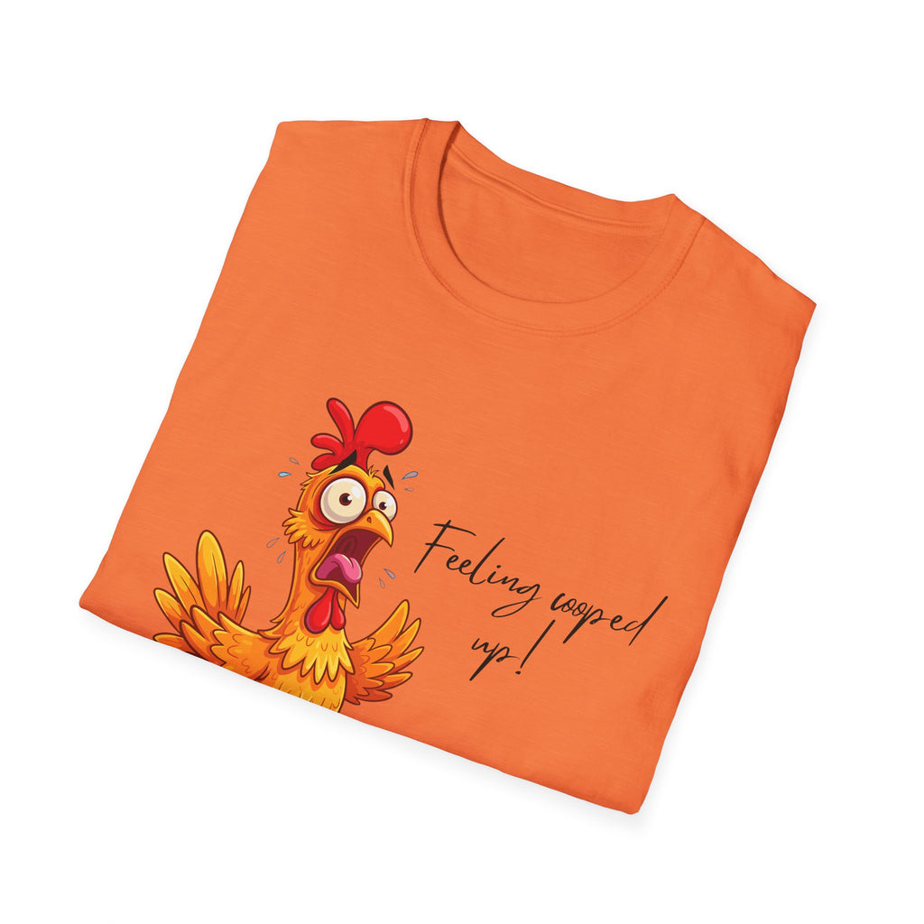 Chicken Cartoon T-Shirt — "Feeling cooped up?" Funny Farm Animal Tee