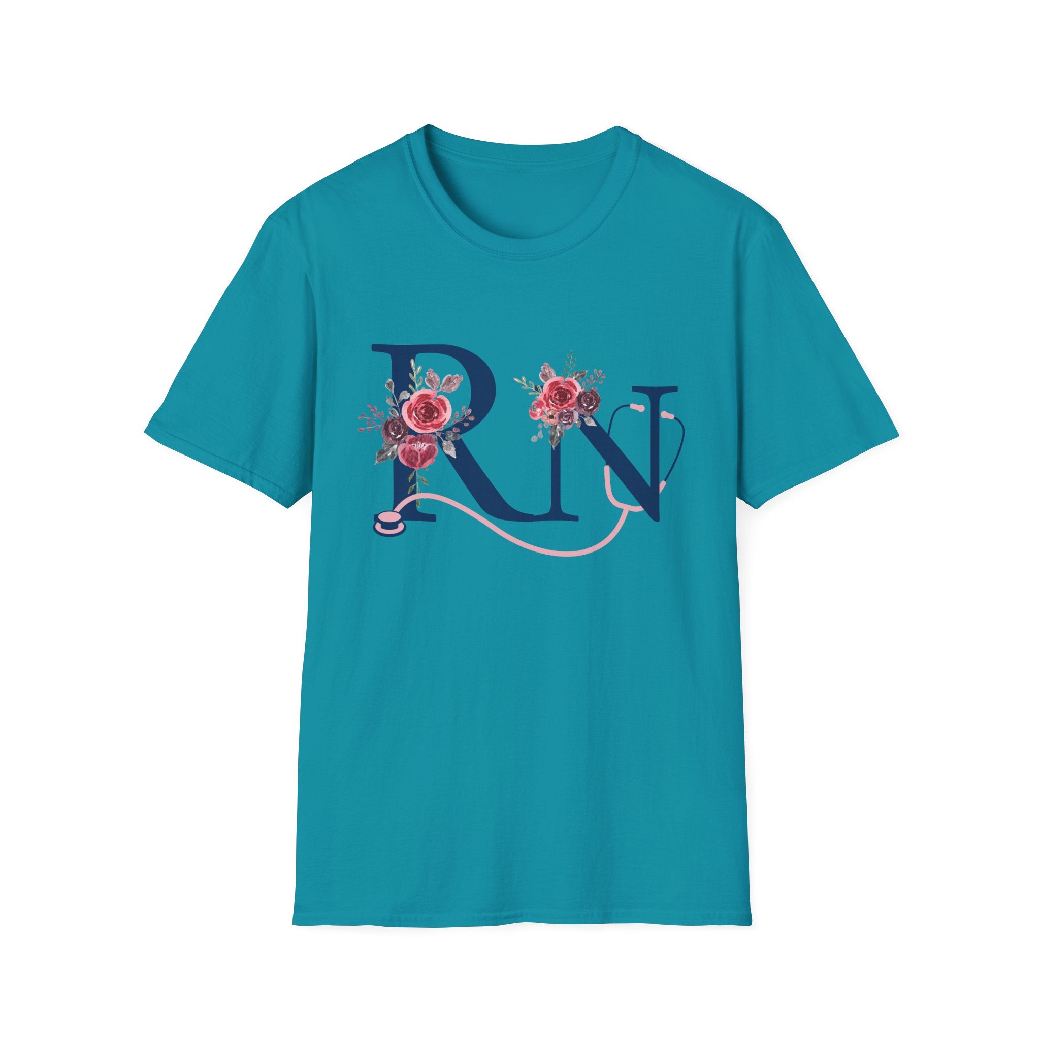 Registered Nurse Monogram Floral T-Shirt — Elegant Rose Initial RN