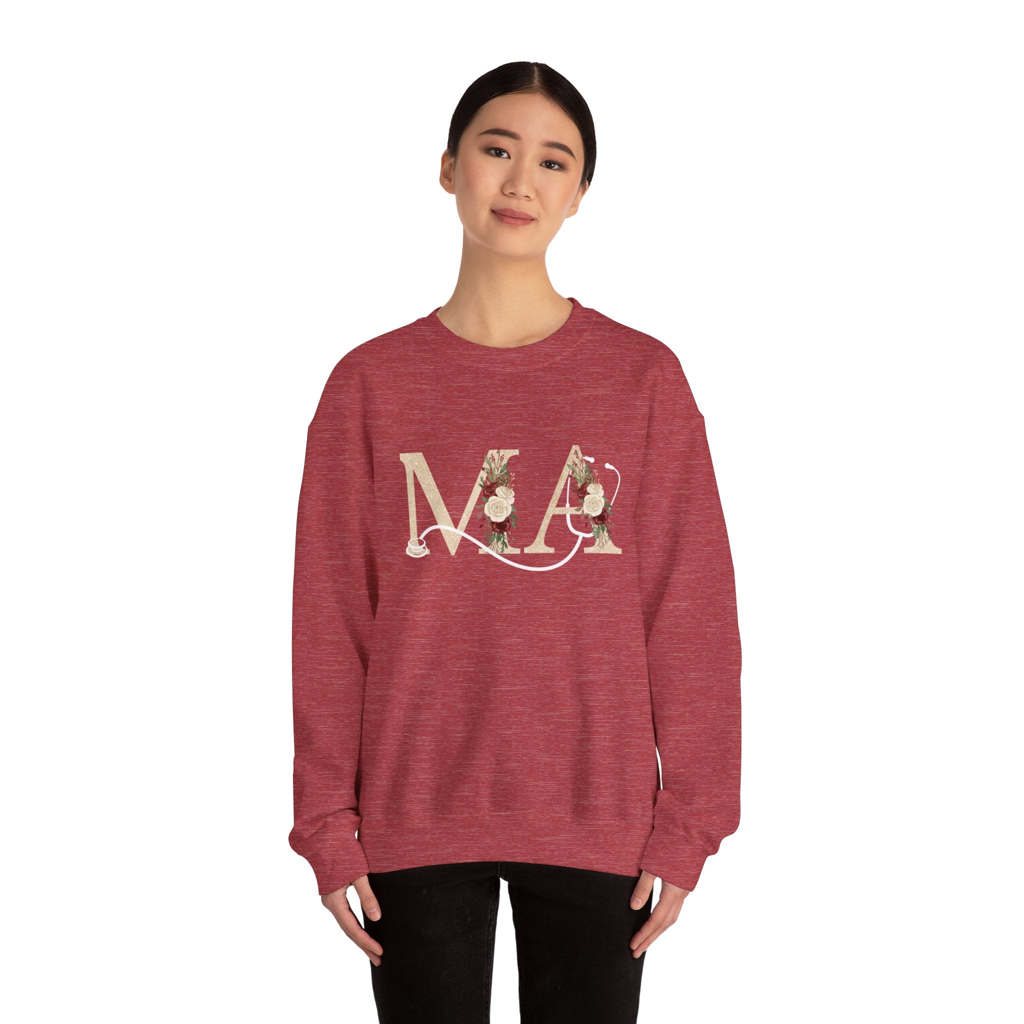 Medical Assistant Floral Initials Crewneck Sweatshirt — Monogram 'MA' Floral Design