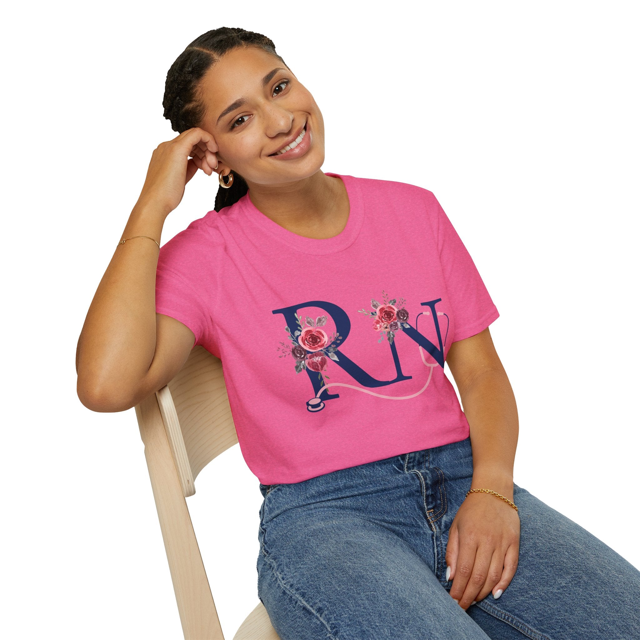 Registered Nurse Monogram Floral T-Shirt — Elegant Rose Initial RN