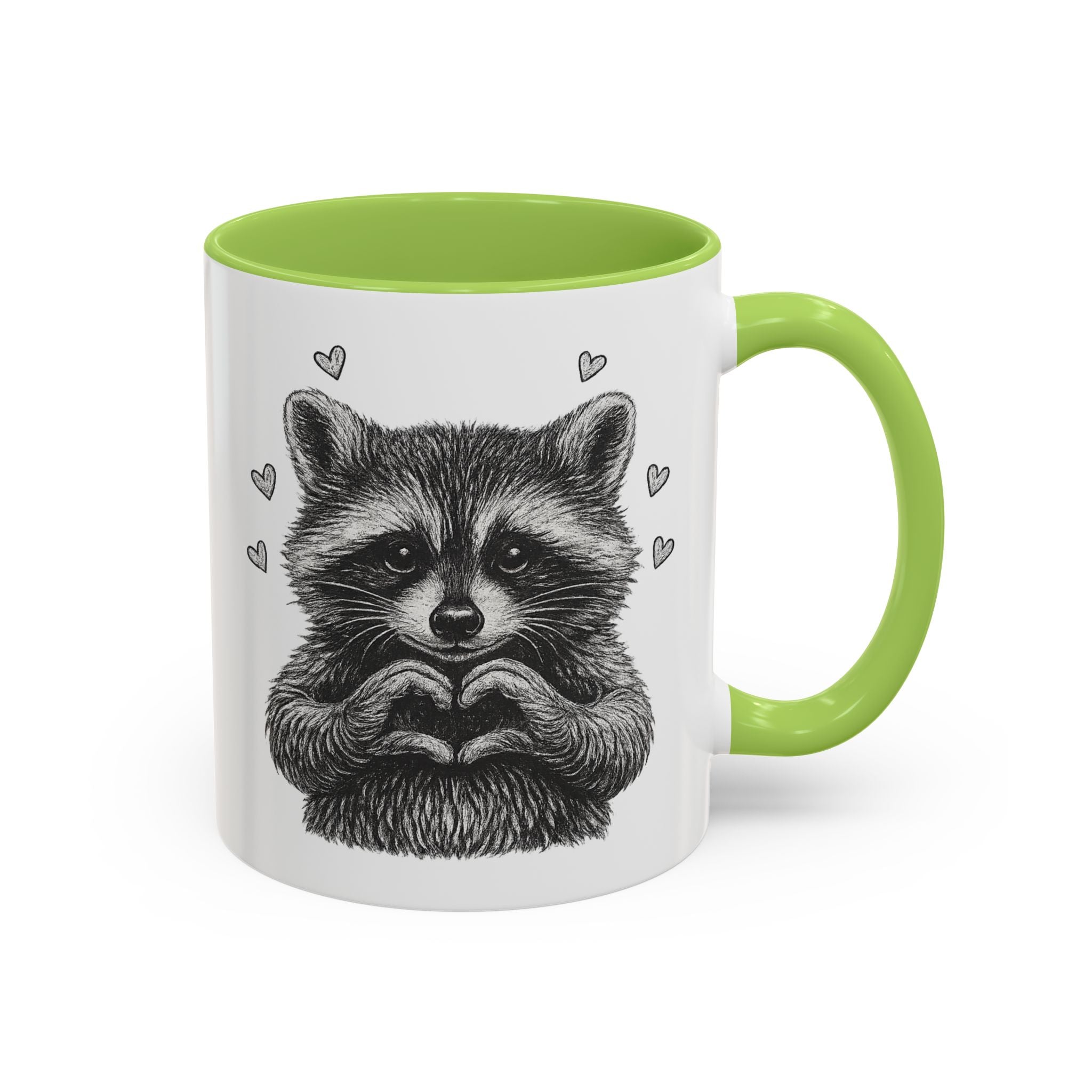 Raccoon Heart Coffee Mug — Cute Woodland Animal Accent Mug (11/15oz)