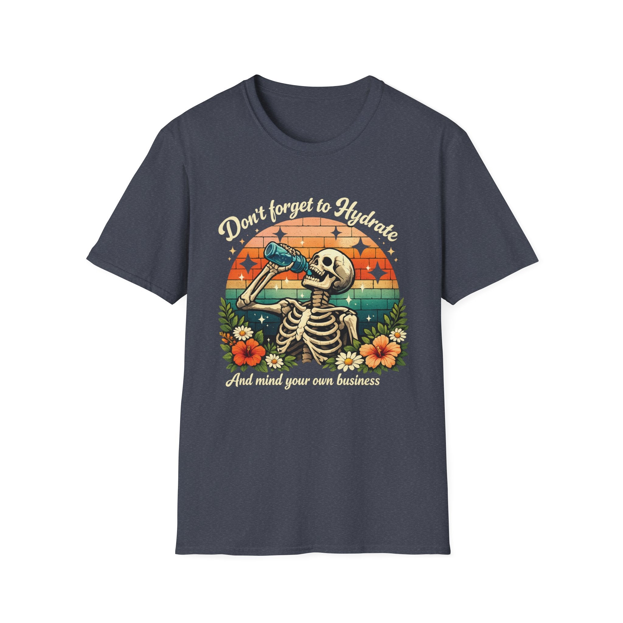 Skeleton Sunset Tee — Retro Skull Drinking Graphic T-Shirt