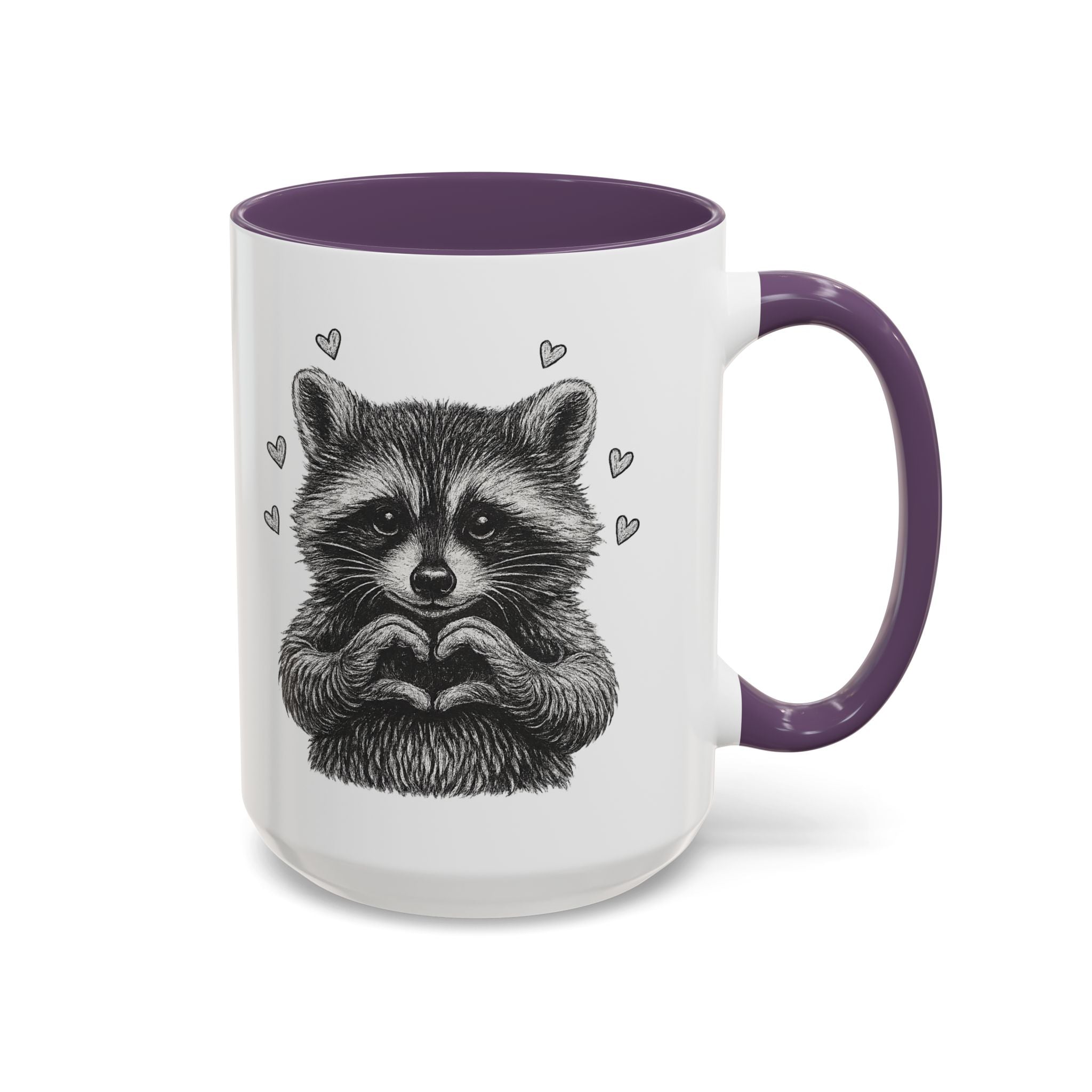 Raccoon Heart Coffee Mug — Cute Woodland Animal Accent Mug (11/15oz)