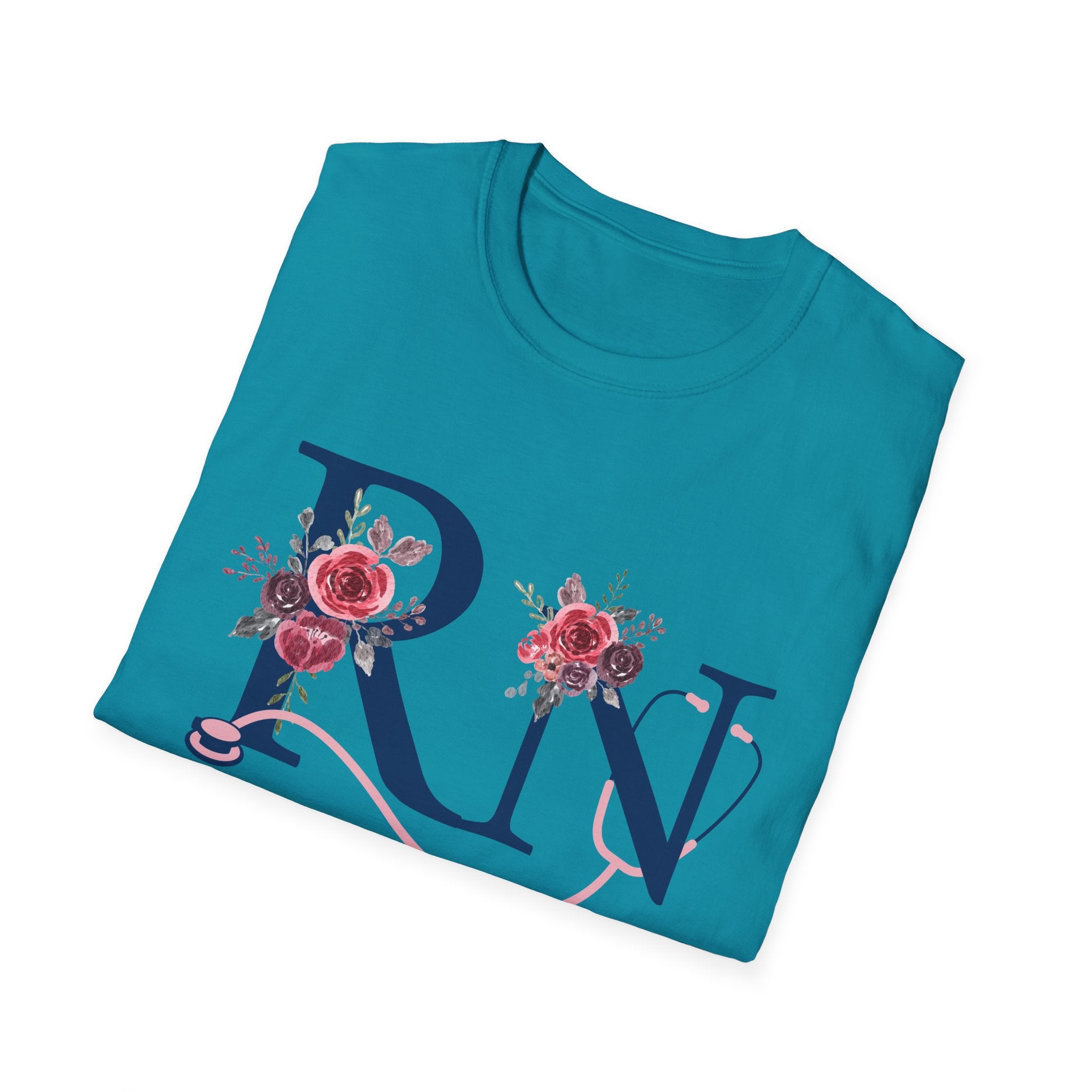 Registered Nurse Monogram Floral T-Shirt — Elegant Rose Initial RN