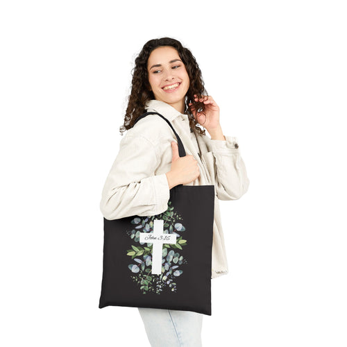 Floral Cross Tote Bag – John 3:16 Scripture Canvas Tote