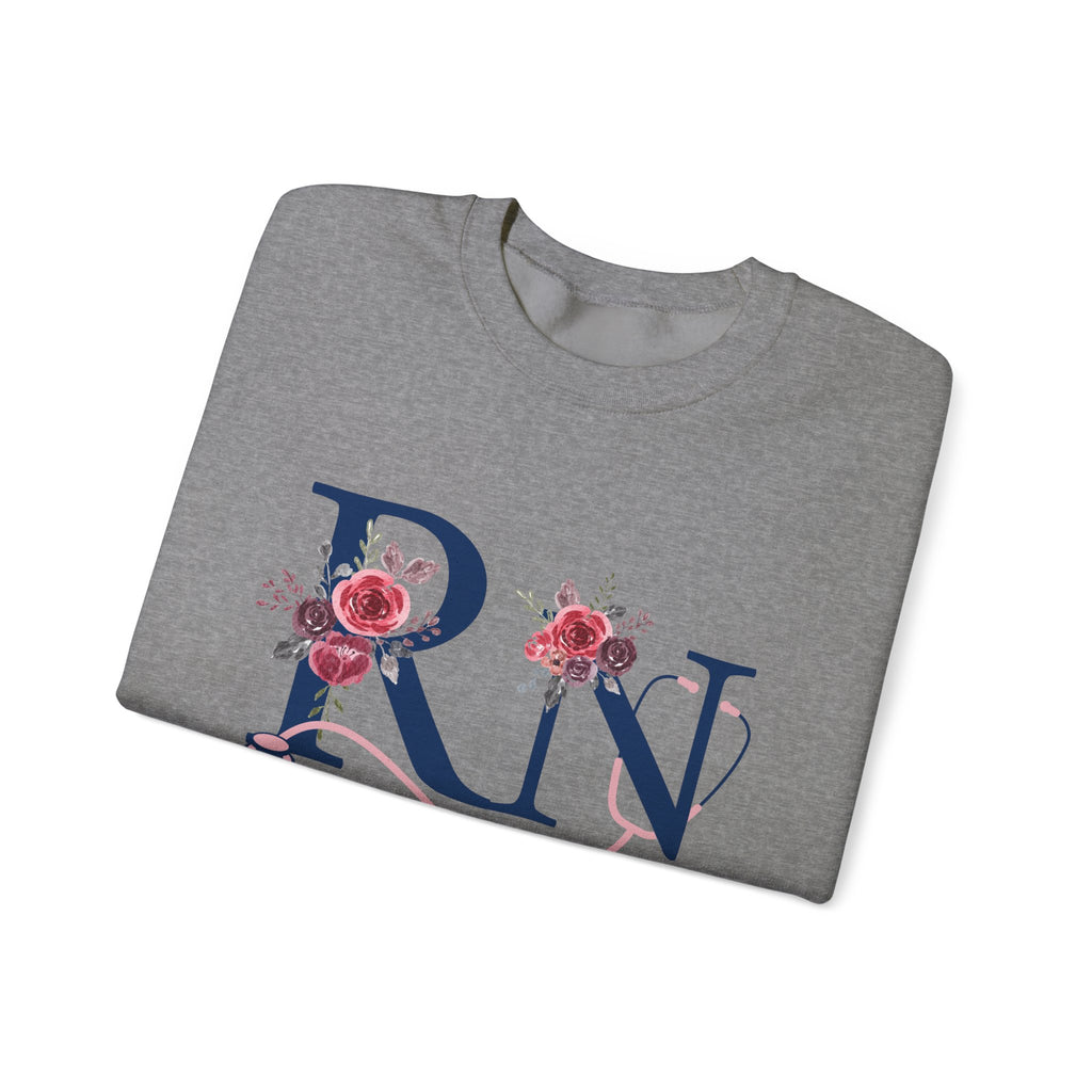 Registered Nurse Crewneck Sweatshirt — Floral R N Monogram Pullover