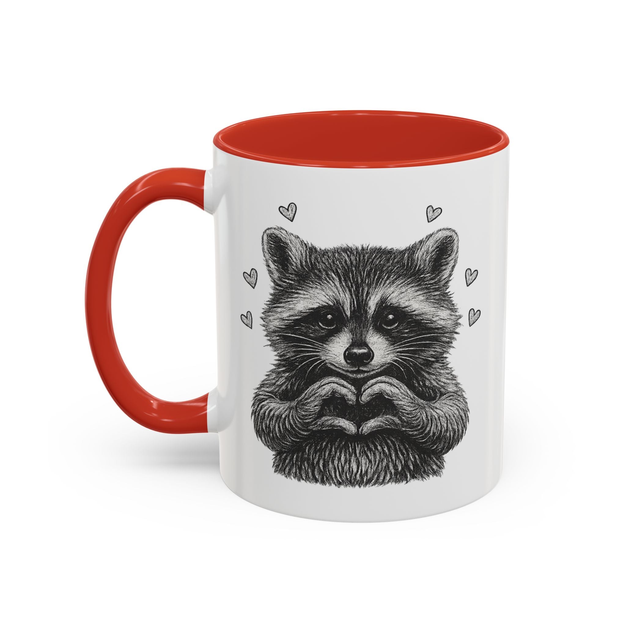 Raccoon Heart Coffee Mug — Cute Woodland Animal Accent Mug (11/15oz)