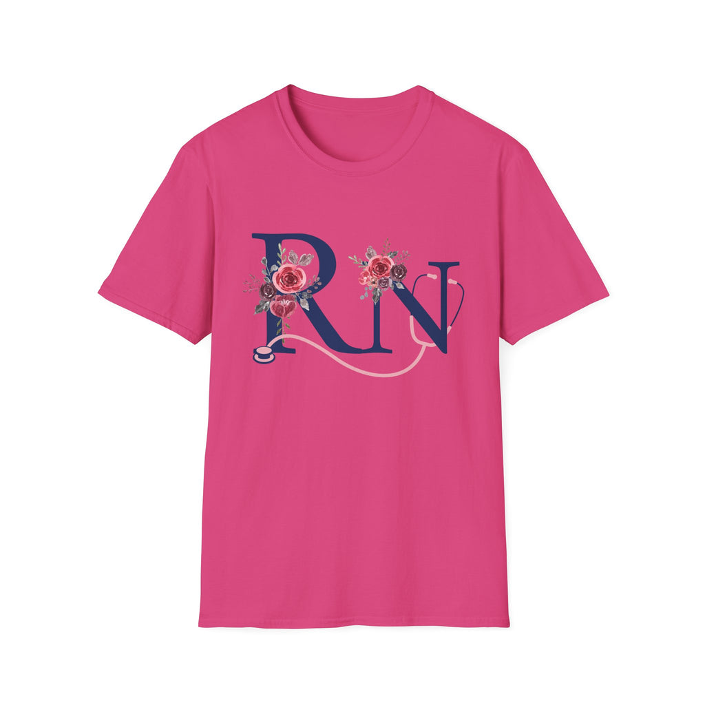 Registered Nurse Monogram Floral T-Shirt — Elegant Rose Initial RN
