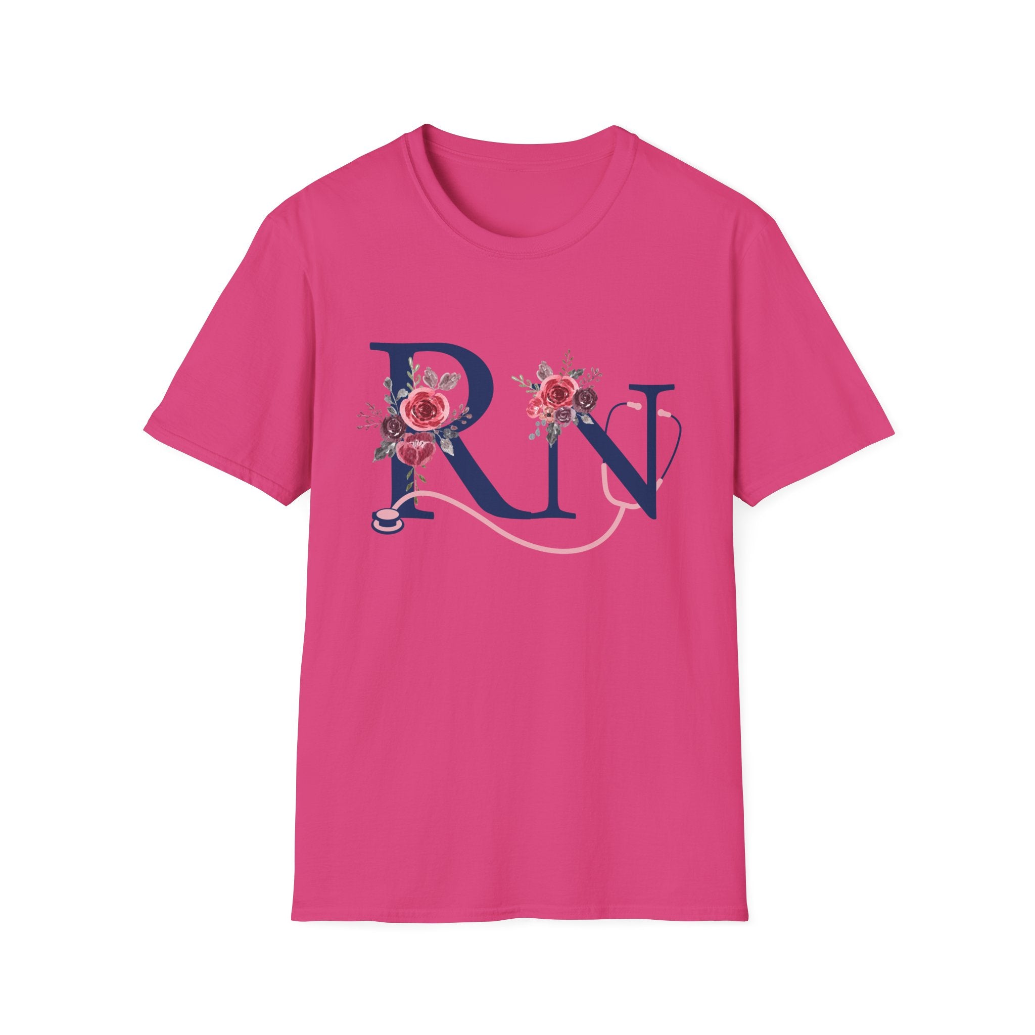 Registered Nurse Monogram Floral T-Shirt — Elegant Rose Initial RN
