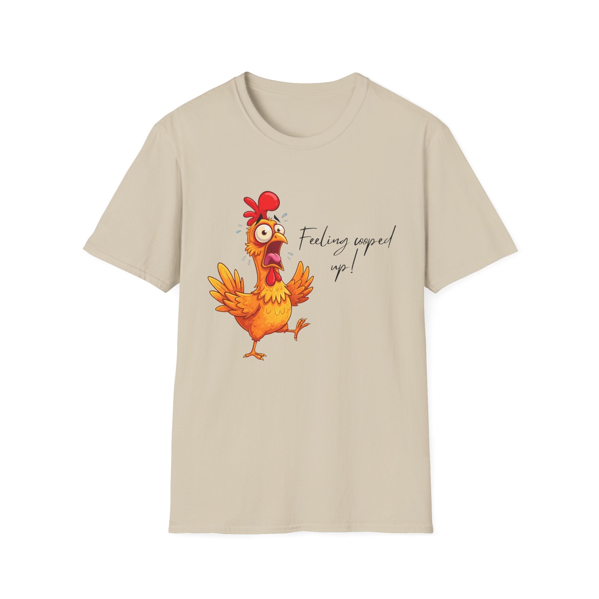 Chicken Cartoon T-Shirt — "Feeling cooped up?" Funny Farm Animal Tee