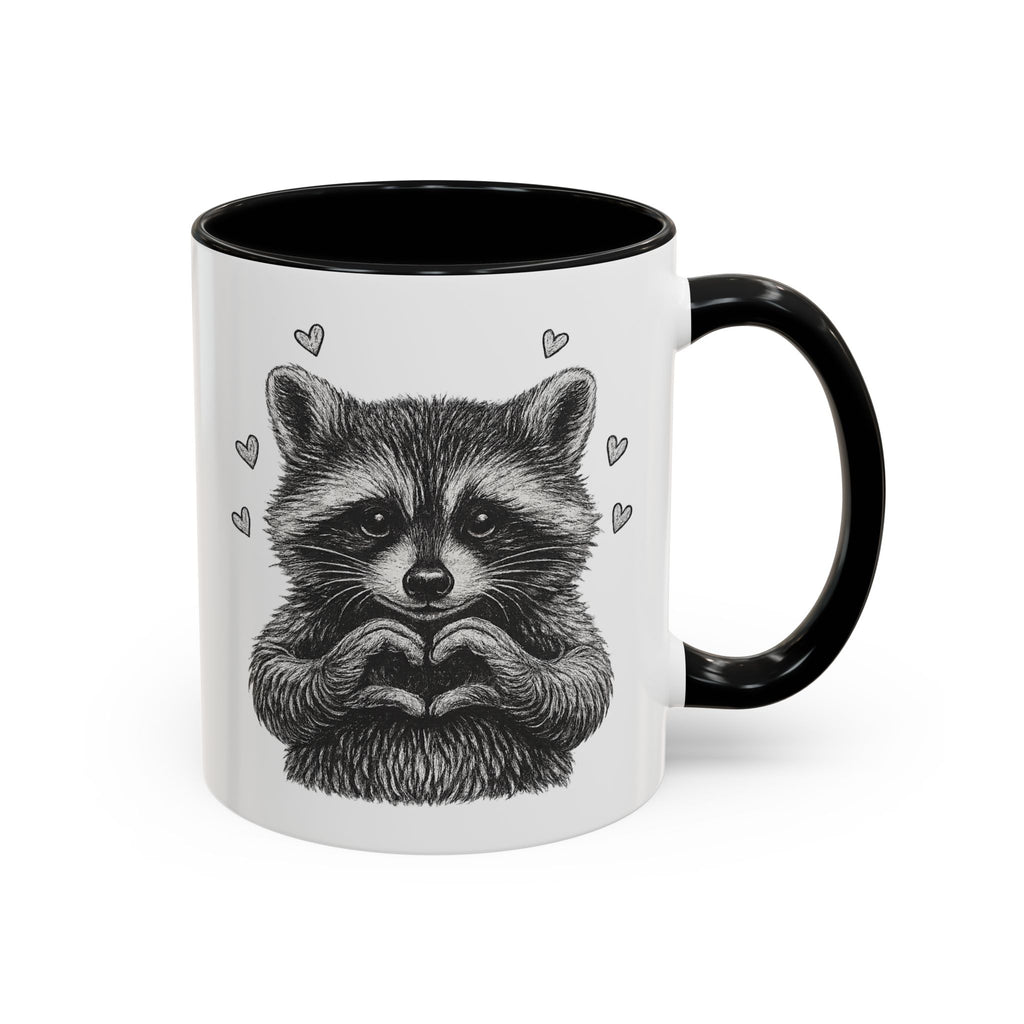 Raccoon Heart Coffee Mug — Cute Woodland Animal Accent Mug (11/15oz)