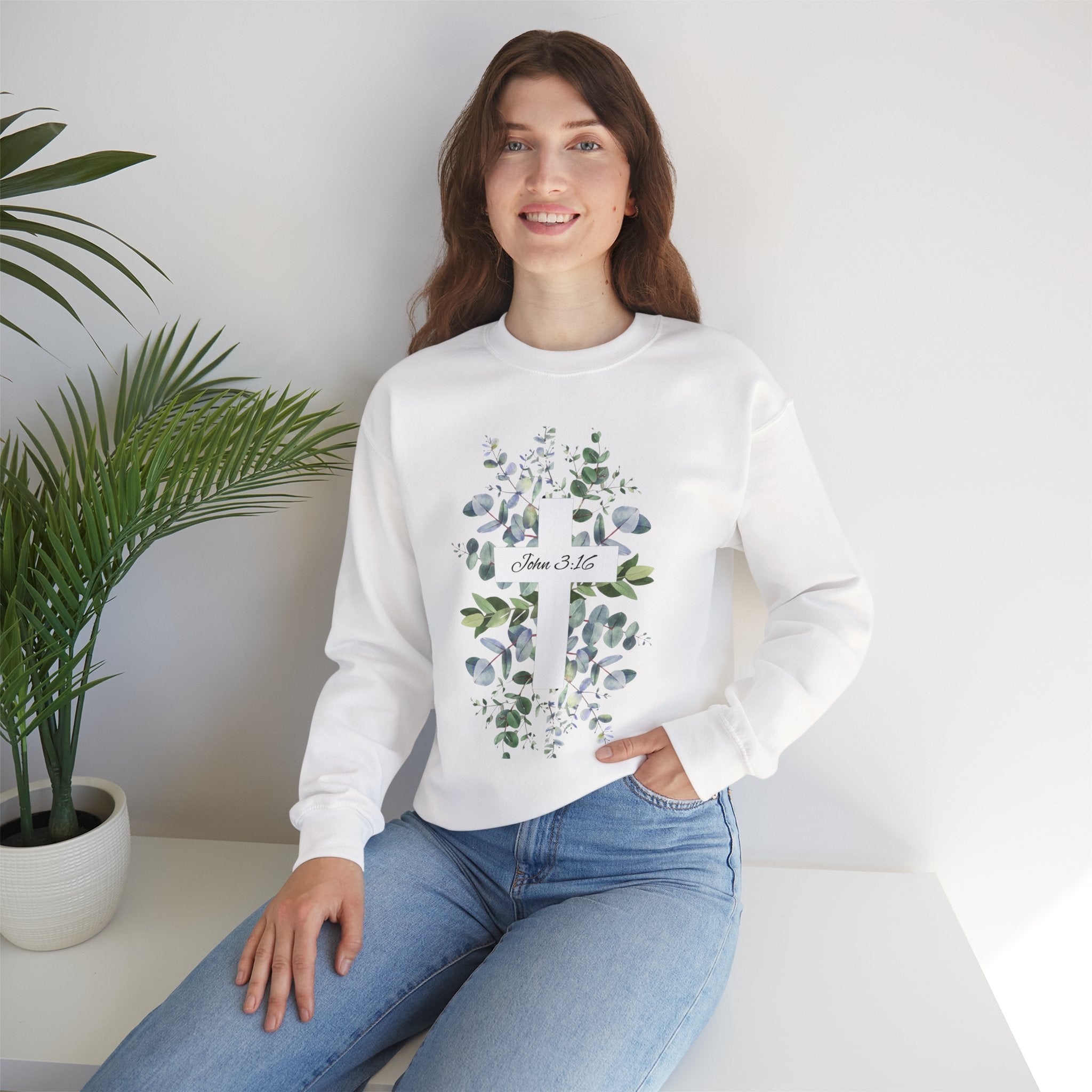 Floral Cross Sweatshirt — John 3:16 Christian Crewneck
