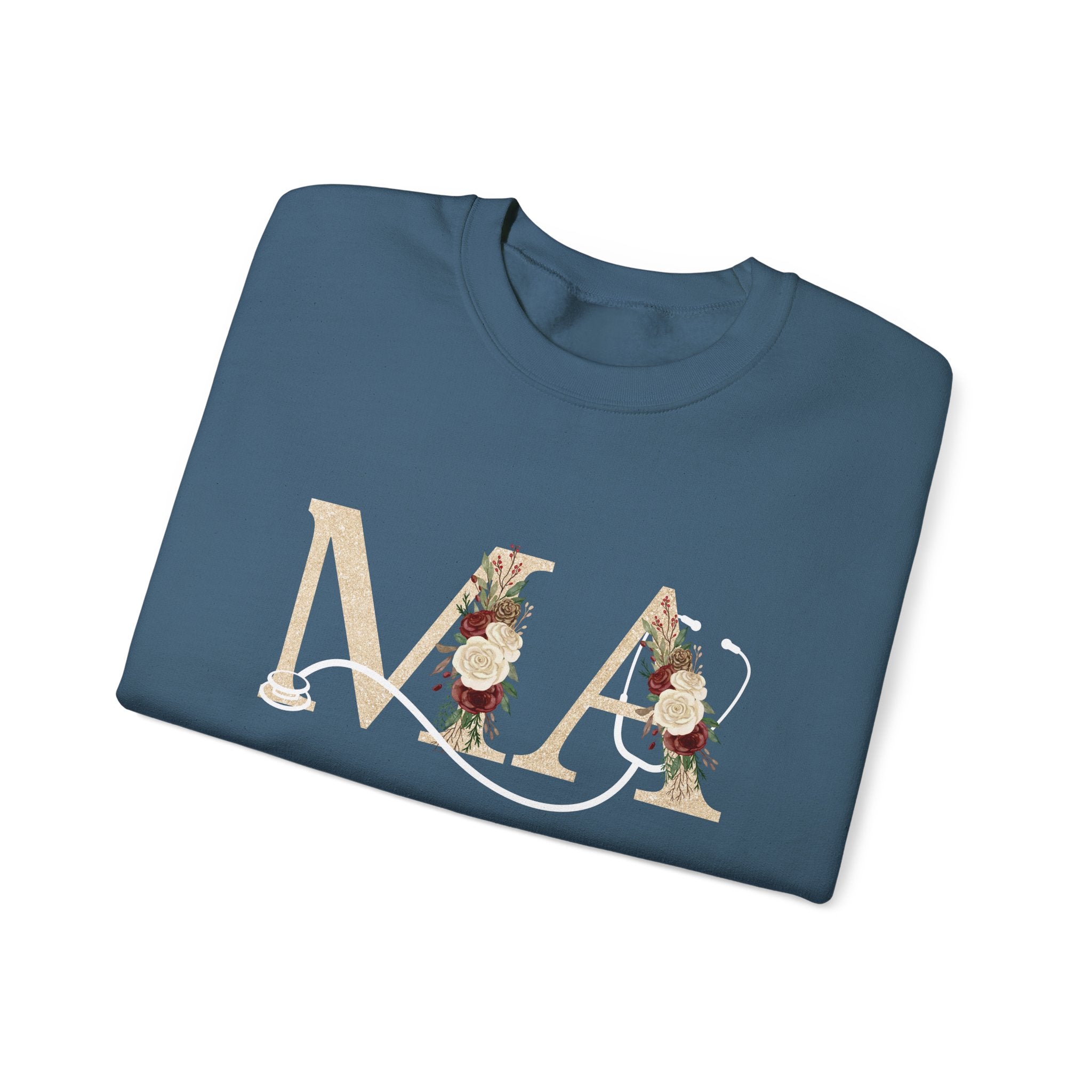 Medical Assistant Floral Initials Crewneck Sweatshirt — Monogram 'MA' Floral Design