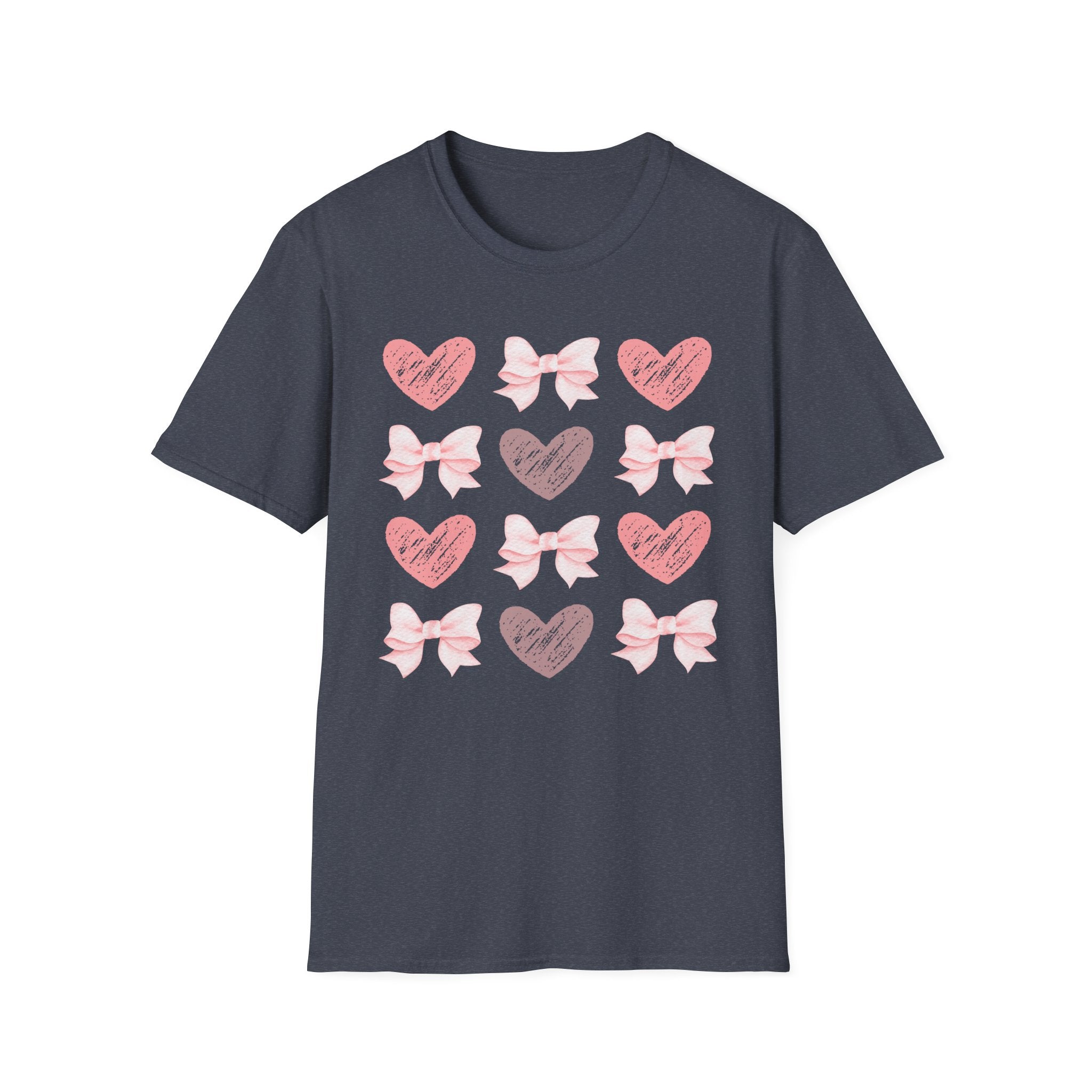 Heart & Bow Pattern T-Shirt — Pink Valentine Graphic Tee