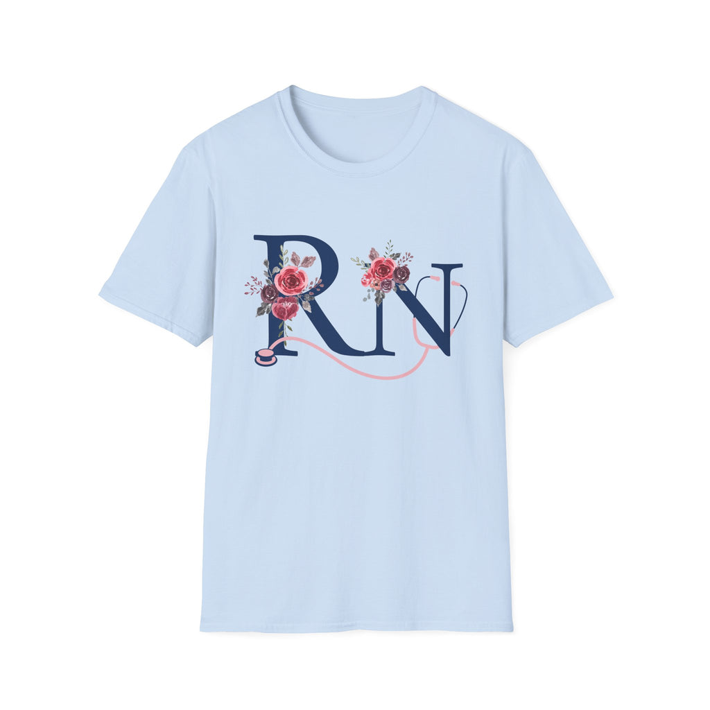 Registered Nurse Monogram Floral T-Shirt — Elegant Rose Initial RN