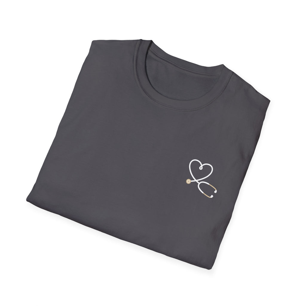 Medical assistant T-Shirt - dark- back print— Heart Stethoscope Chest Accent