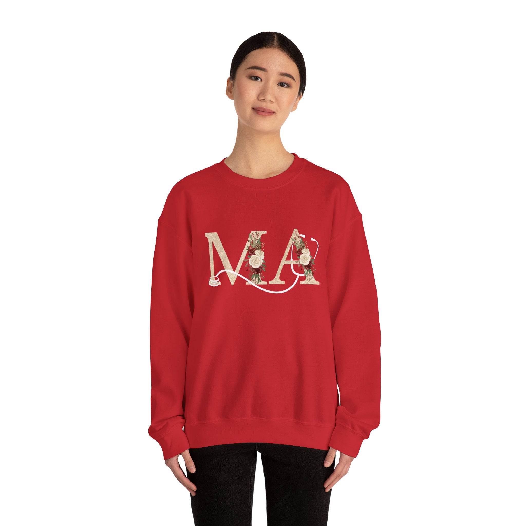 Medical Assistant Floral Initials Crewneck Sweatshirt — Monogram 'MA' Floral Design