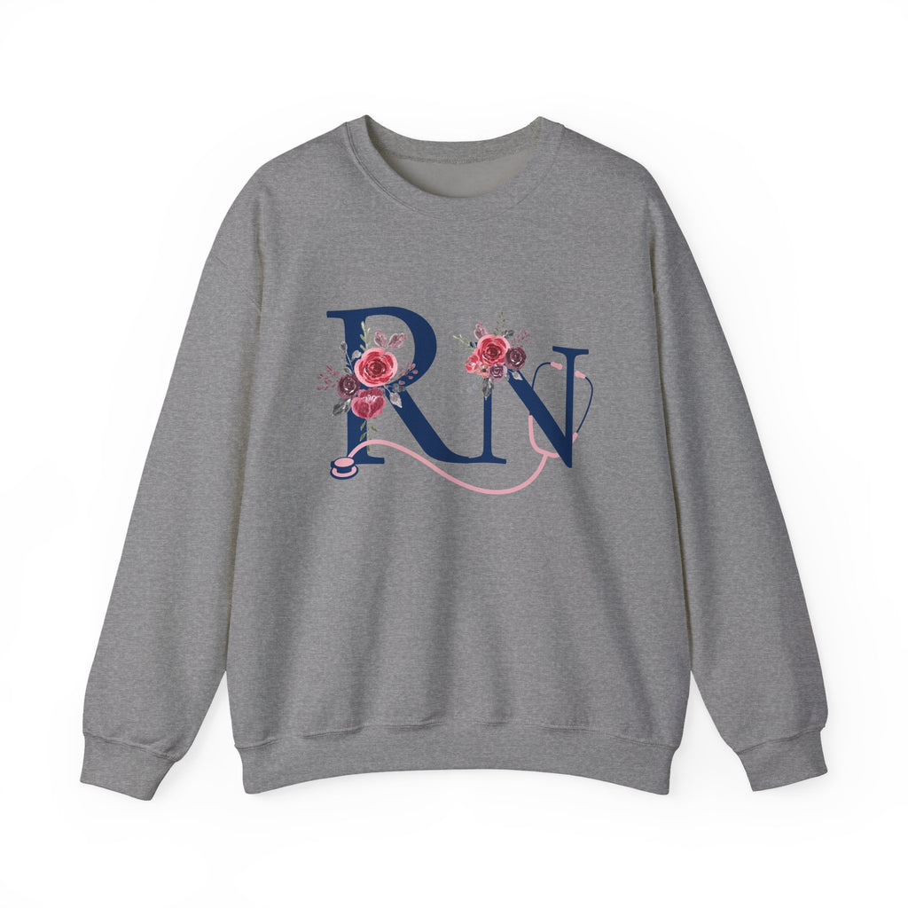 Registered Nurse Crewneck Sweatshirt — Floral R N Monogram Pullover